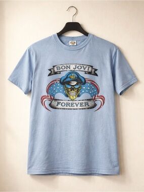 NWT Bon Jovi Forever Graphic T-Shirt XL Oversized Blue Band Tee Rock Unisex